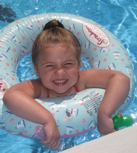 062 After much prompting to get Sarah in the pool, you couldn't get her out!